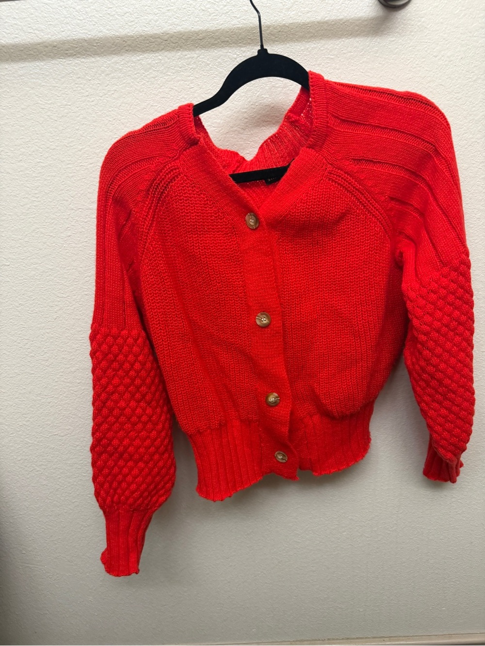 Women's Red Button-Up Knit Sweater Cardigan